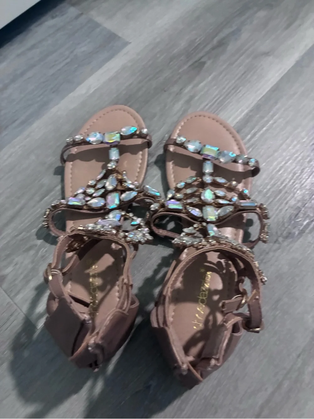 Shoe Dazzle Beige/Tan Jeweled Gladiator Sandals